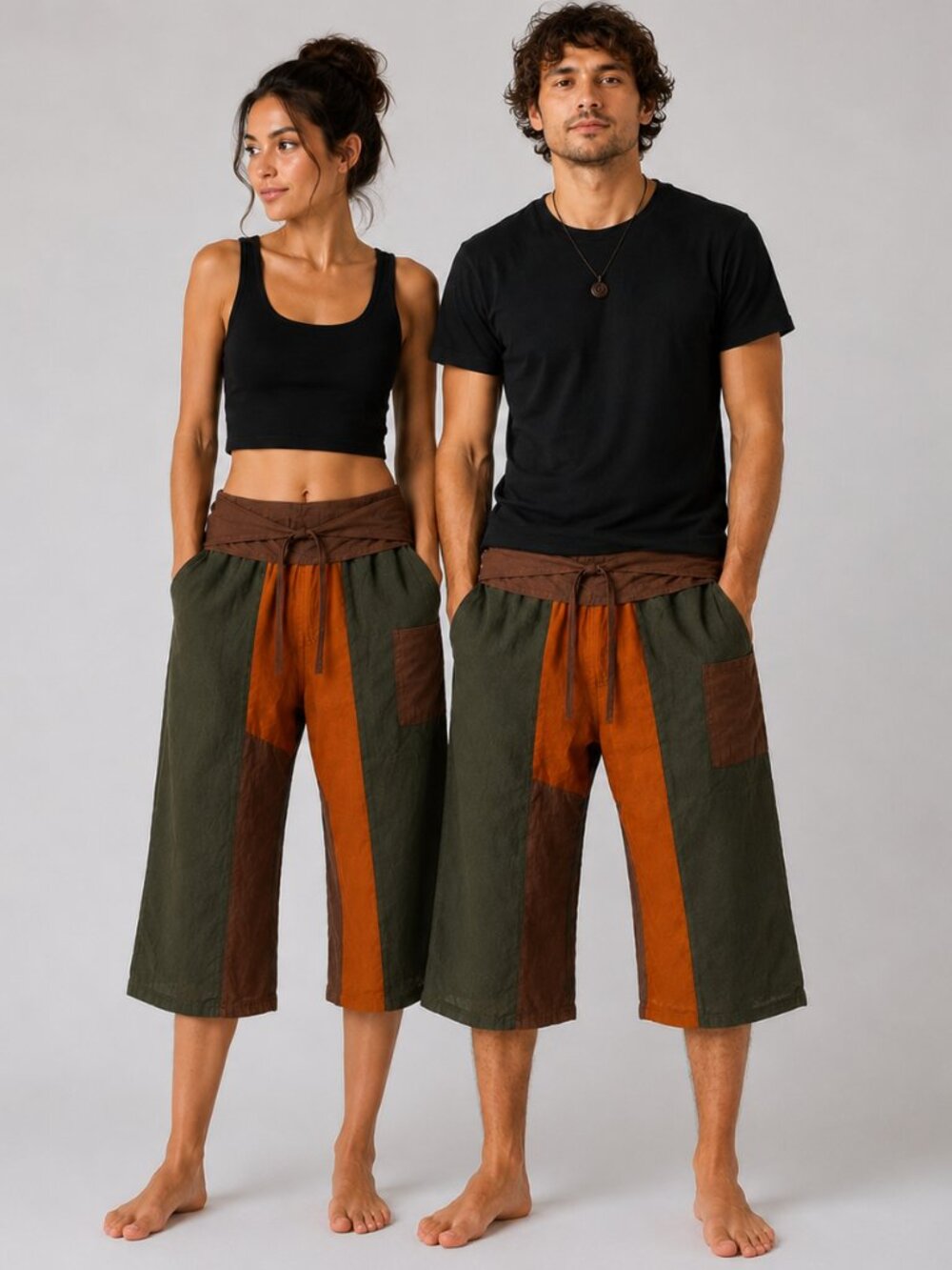 Unisex Handmade Patchwork Cotton Capri Pants | Boho Festival Wide Leg | One Size